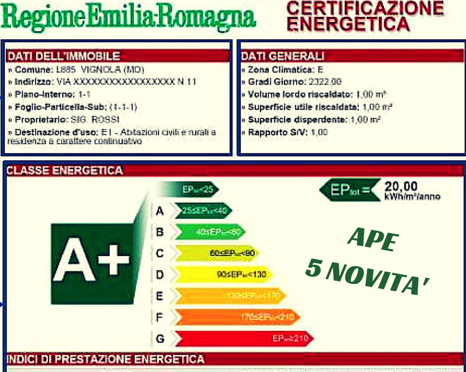 certificati APE 5 novità 2015